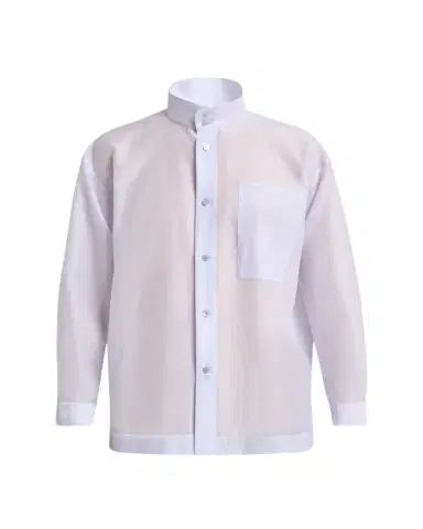 Homme Plissé Issey Miyake Men's Polyester and Wool Mandarin-Collar Sport Shirt | Thumbnail 1 Homme Plissé Issey Miyake Men's Polyester and Wool Mandarin-Collar Sport Shirt | Thumbnail 1