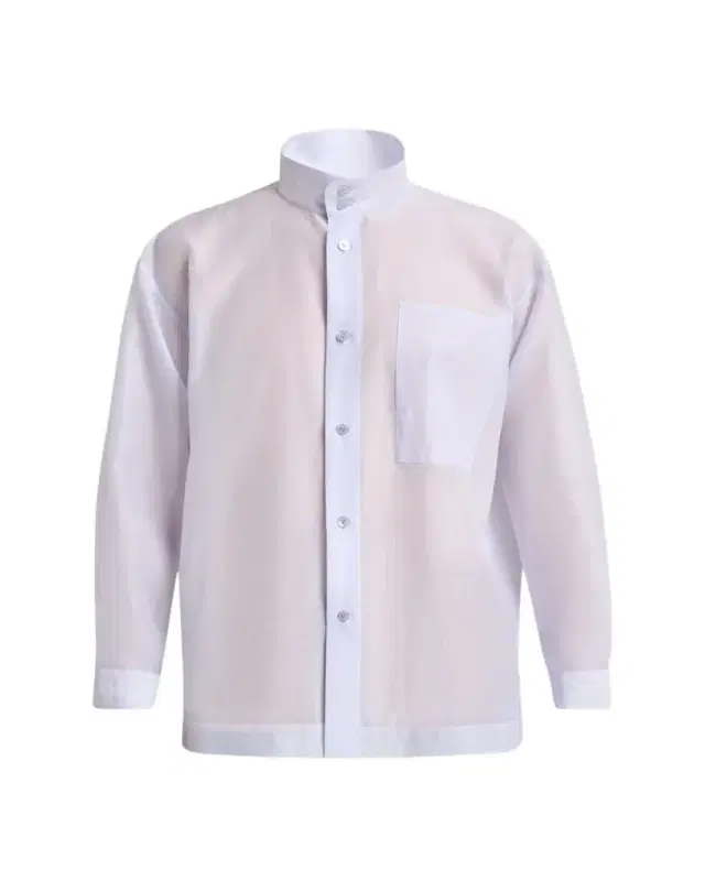 Homme Plisse Issey Miyake Men's Polyester and Wool Mandarin-Collar Sport Shirt