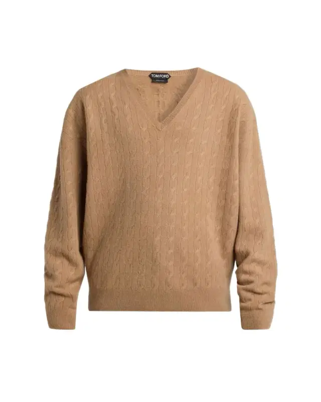 Men's Cable Knit Wool V-Neck Sweater