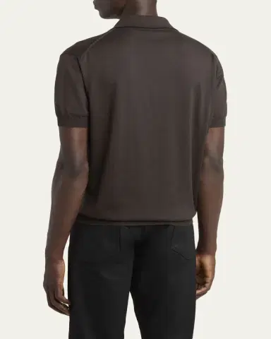 TOM FORD Men's Cotton and Silk Knit Tipped Johnny Collar Polo Shirt | Thumbnail 3 TOM FORD Men's Cotton and Silk Knit Tipped Johnny Collar Polo Shirt | Thumbnail 3