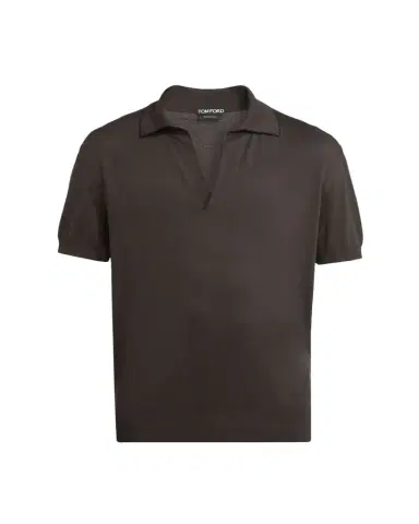 TOM FORD Men's Cotton and Silk Knit Tipped Johnny Collar Polo Shirt | Thumbnail 1 TOM FORD Men's Cotton and Silk Knit Tipped Johnny Collar Polo Shirt | Thumbnail 1