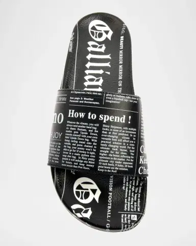 John Galliano Paris Men 's Gazette-Print Leather Pool Slides | Thumbnail 4 John Galliano Paris Men 's Gazette-Print Leather Pool Slides | Thumbnail 4
