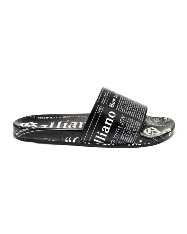 John Galliano Paris Men 's Gazette-Print Leather Pool Slides