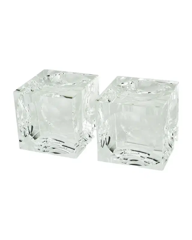 Tizo Clear Crystal Square Cube W/Moon Shaped-Cut Bookend Pair