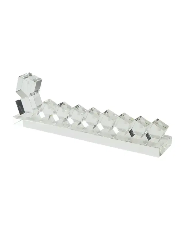 Tizo Crystal Glass Dreidel Menorah Clear 14 5/8"X2 3/4"X4 5/8"
