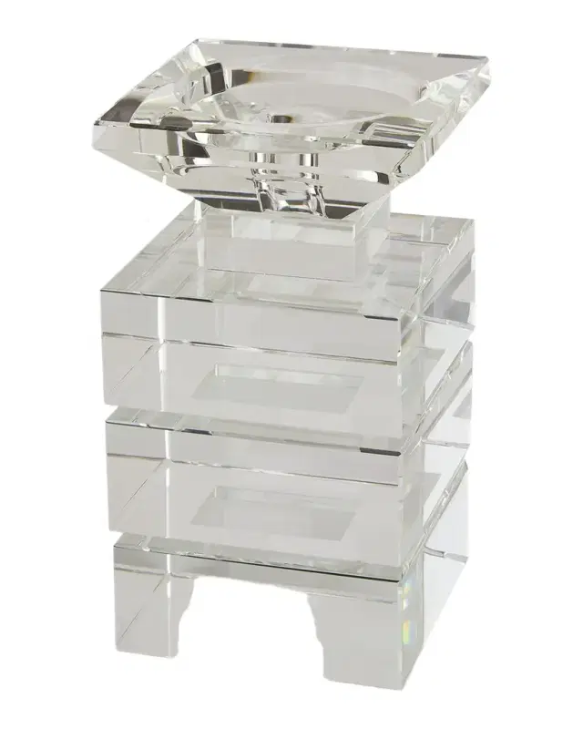 Tizo Clear Cut Crystal "Illusion" Candleholder - Holds Pillar Or Tapered Candles - Small