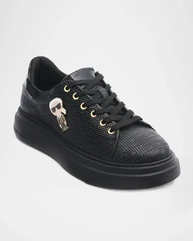 Karl Lagerfeld Paris Men's Low-Top Printed Leather Sneakers with Karl Pin | Thumbnail 2 Karl Lagerfeld Paris Men's Low-Top Printed Leather Sneakers with Karl Pin | Thumbnail 2