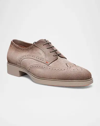 Santoni Men's Easy Suede Brogue Wingtip Derby Shoes | Thumbnail 2 Santoni Men's Easy Suede Brogue Wingtip Derby Shoes | Thumbnail 2