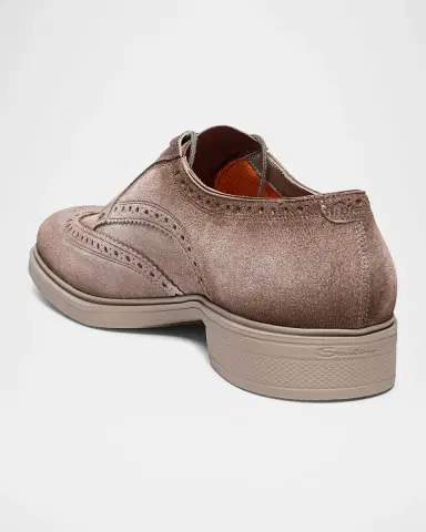 Santoni Men's Easy Suede Brogue Wingtip Derby Shoes | Thumbnail 3 Santoni Men's Easy Suede Brogue Wingtip Derby Shoes | Thumbnail 3