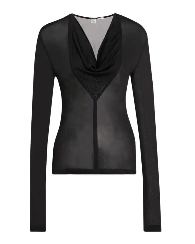 Draped Cowl-Neck Long-Sleeve Top