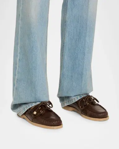 Golden Goose Men's Leather Moc-Toe Boat Shoes | Thumbnail 2 Golden Goose Men's Leather Moc-Toe Boat Shoes | Thumbnail 2