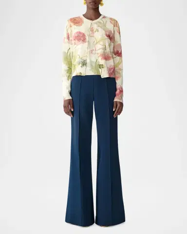 Carolina Herrera Floral-Print Silk-Cotton Crewneck Cardigan | Thumbnail 2 Carolina Herrera Floral-Print Silk-Cotton Crewneck Cardigan | Thumbnail 2