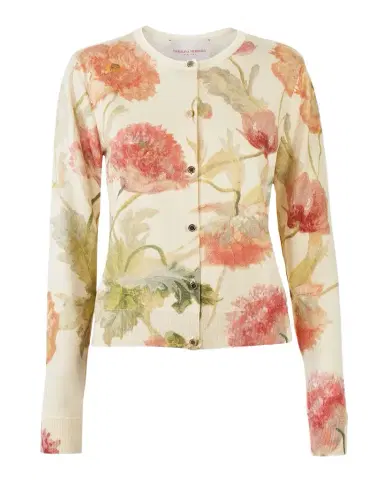 Carolina Herrera Floral-Print Silk-Cotton Crewneck Cardigan | Thumbnail 1 Carolina Herrera Floral-Print Silk-Cotton Crewneck Cardigan | Thumbnail 1