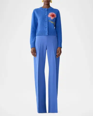 Carolina Herrera Flower Wool Crewneck Cardigan | Thumbnail 2 Carolina Herrera Flower Wool Crewneck Cardigan | Thumbnail 2