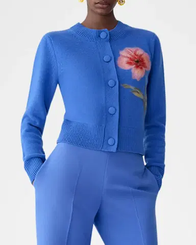Carolina Herrera Flower Wool Crewneck Cardigan | Thumbnail 4 Carolina Herrera Flower Wool Crewneck Cardigan | Thumbnail 4