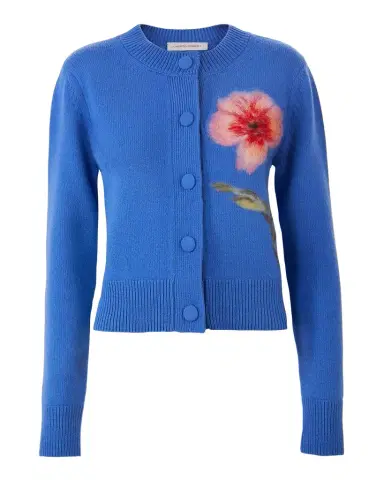 Carolina Herrera Flower Wool Crewneck Cardigan | Thumbnail 1 Carolina Herrera Flower Wool Crewneck Cardigan | Thumbnail 1
