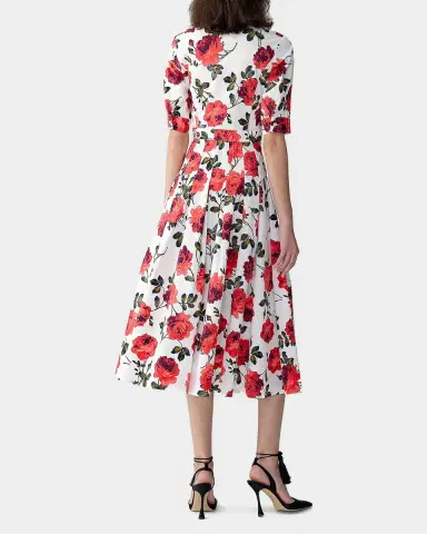 Carolina Herrera Carnation-Print Short-Sleeve Pleated Midi Shirtdress | Thumbnail 3 Carolina Herrera Carnation-Print Short-Sleeve Pleated Midi Shirtdress | Thumbnail 3