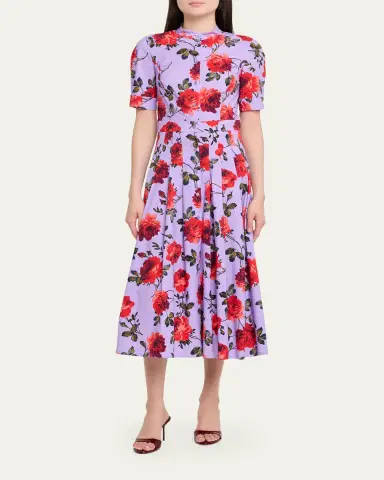 Carolina Herrera Carnation-Print Short-Sleeve Pleated Midi Shirtdress | Thumbnail 6 Carolina Herrera Carnation-Print Short-Sleeve Pleated Midi Shirtdress | Thumbnail 6