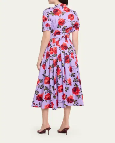 Carolina Herrera Carnation-Print Short-Sleeve Pleated Midi Shirtdress | Thumbnail 7 Carolina Herrera Carnation-Print Short-Sleeve Pleated Midi Shirtdress | Thumbnail 7