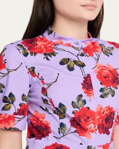 Carolina Herrera Carnation-Print Short-Sleeve Pleated Midi Shirtdress | Thumbnail 9 Carolina Herrera Carnation-Print Short-Sleeve Pleated Midi Shirtdress | Thumbnail 9