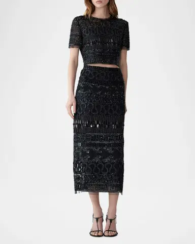 Carolina Herrera Embellished Short-Sleeve Crop Top | Thumbnail 2