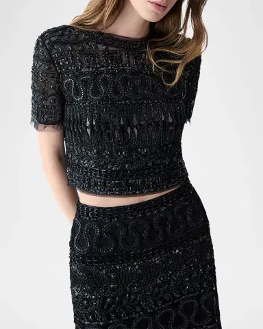 Carolina Herrera Embellished Short-Sleeve Crop Top | Thumbnail 4