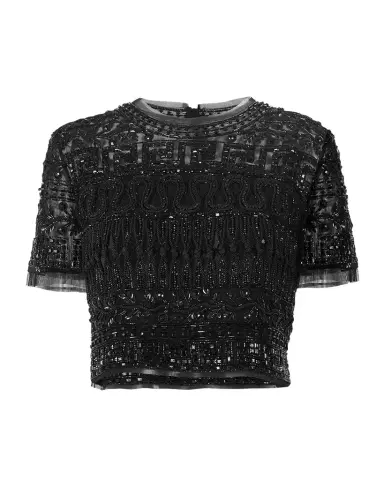 Carolina Herrera Embellished Short-Sleeve Crop Top | Thumbnail 1