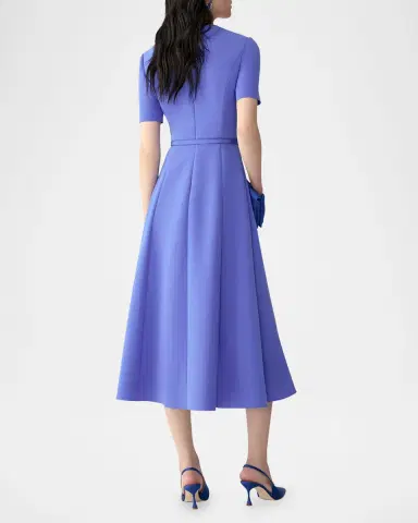 Carolina Herrera Short-Sleeve Draped Midi Dress With Belt | Thumbnail 3