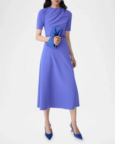 Carolina Herrera Short-Sleeve Draped Midi Dress With Belt | Thumbnail 4