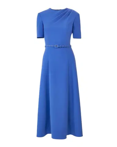 Carolina Herrera Short-Sleeve Draped Midi Dress With Belt | Thumbnail 1