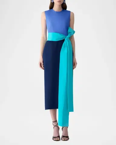 Carolina Herrera Colorblock Waist-Bow Sleeveless Midi Dress | Thumbnail 2 Carolina Herrera Colorblock Waist-Bow Sleeveless Midi Dress | Thumbnail 2