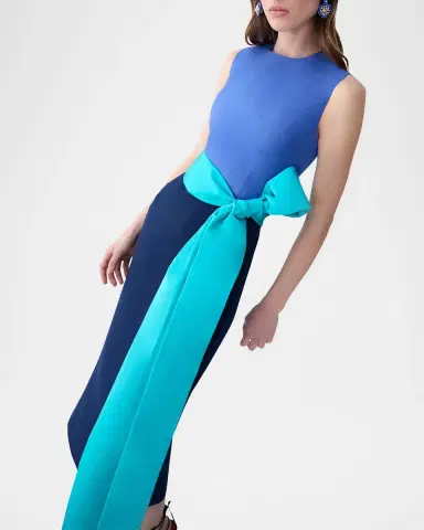 Carolina Herrera Colorblock Waist-Bow Sleeveless Midi Dress | Thumbnail 4 Carolina Herrera Colorblock Waist-Bow Sleeveless Midi Dress | Thumbnail 4