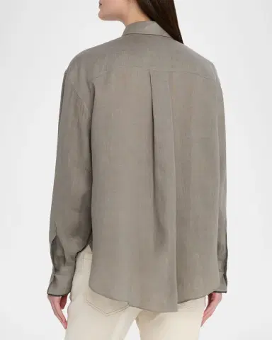 Brunello Cucinelli Linen Long-Sleeve Button-Down Shirt | Thumbnail 3