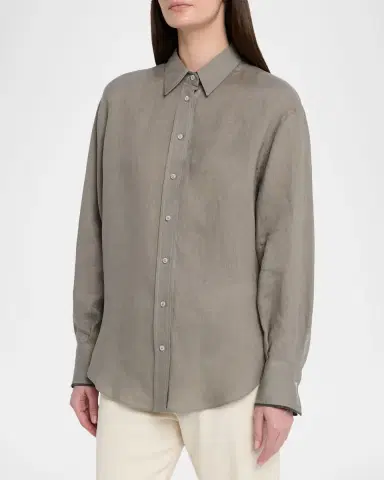 Brunello Cucinelli Linen Long-Sleeve Button-Down Shirt | Thumbnail 4