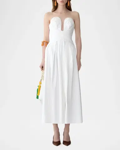Carolina Herrera Plunging Strapless Rosette Draped Tea-Length Dress | Thumbnail 2 Carolina Herrera Plunging Strapless Rosette Draped Tea-Length Dress | Thumbnail 2