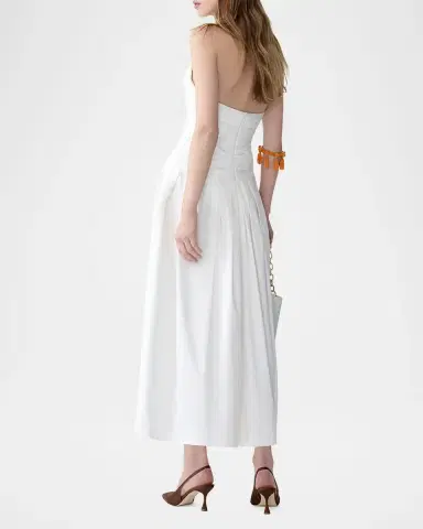 Carolina Herrera Plunging Strapless Rosette Draped Tea-Length Dress | Thumbnail 3 Carolina Herrera Plunging Strapless Rosette Draped Tea-Length Dress | Thumbnail 3