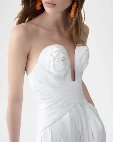 Carolina Herrera Plunging Strapless Rosette Draped Tea-Length Dress | Thumbnail 4 Carolina Herrera Plunging Strapless Rosette Draped Tea-Length Dress | Thumbnail 4