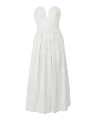 Carolina Herrera Plunging Strapless Rosette Draped Tea-Length Dress | Thumbnail 1 Carolina Herrera Plunging Strapless Rosette Draped Tea-Length Dress | Thumbnail 1