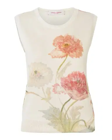 Carolina Herrera Floral Print Sleeveless Silk-Cotton Sweater | Thumbnail 1 Carolina Herrera Floral Print Sleeveless Silk-Cotton Sweater | Thumbnail 1
