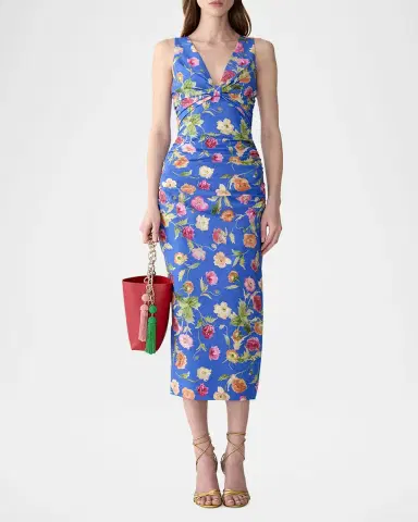 Carolina Herrera Floral-Print Gathered Cotton Sleeveless Midi Dress | Thumbnail 2 Carolina Herrera Floral-Print Gathered Cotton Sleeveless Midi Dress | Thumbnail 2