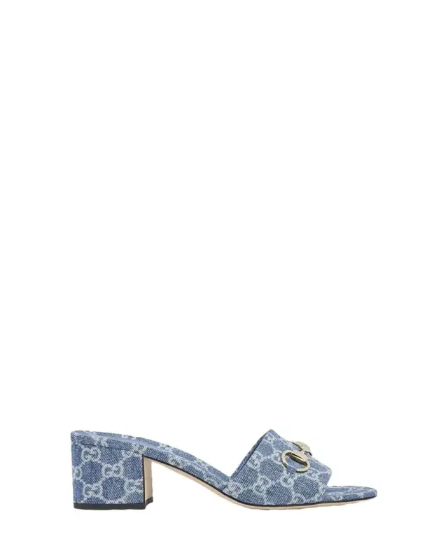Gucci 55mm Siaga GG Monogram Denim Block-Heel Sandals
