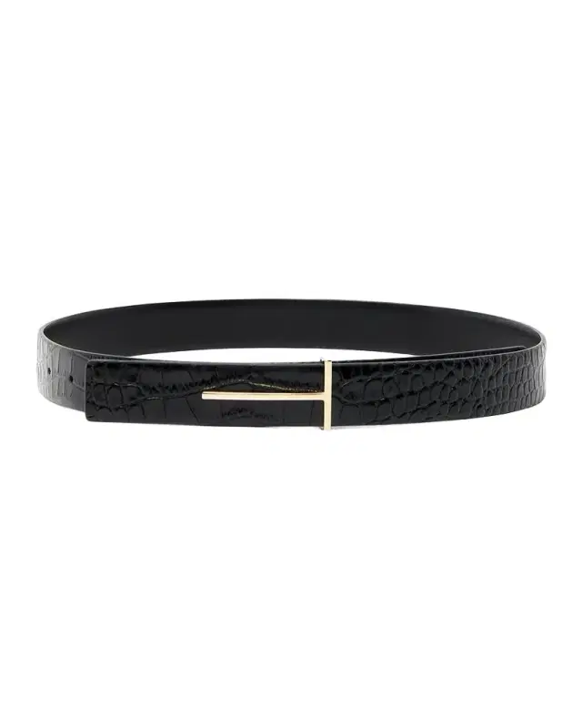 TOM FORD Croc-Effect Leather Belt
