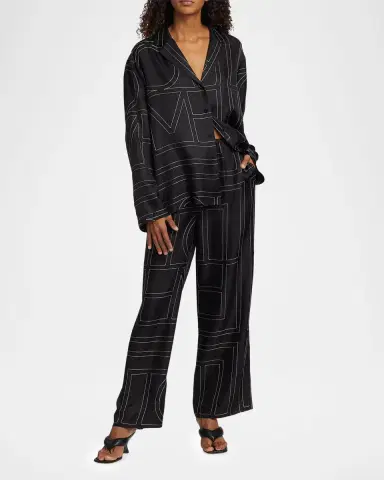 Toteme Monogram-Embroidered Silk Pajama Top | Thumbnail 2