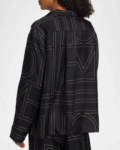 Toteme Monogram-Embroidered Silk Pajama Top | Thumbnail 3