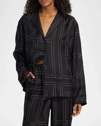 Toteme Monogram-Embroidered Silk Pajama Top | Thumbnail 4