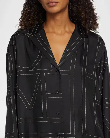 Toteme Monogram-Embroidered Silk Pajama Top | Thumbnail 5