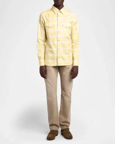Tom Ford Men's Cotton Maxi-Plaid Slim Fit Snap-Front Western Shirt | Thumbnail 2
