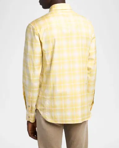Tom Ford Men's Cotton Maxi-Plaid Slim Fit Snap-Front Western Shirt | Thumbnail 3
