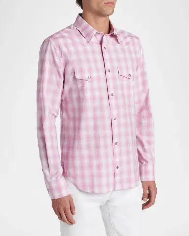 Tom Ford Men's Cotton Plaid Slim-Fit Snap Front Western Shirt | Thumbnail 4