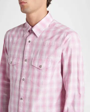 Tom Ford Men's Cotton Plaid Slim-Fit Snap Front Western Shirt | Thumbnail 5